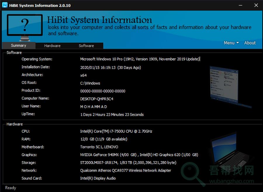 免费Windows电脑硬件信息查看工具-第1张-吾帮找网 免费Windows电脑硬件信息查看工具-第1张-吾帮找网